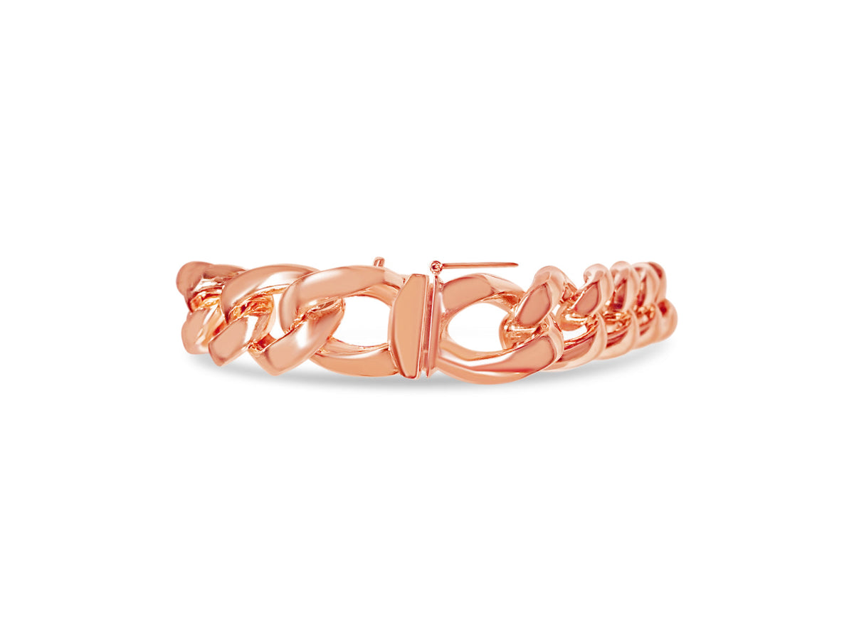 Curb Solid White/Yellow/Rose Gold Handmade Bracelet, 13mm, 6.5-10 Inch