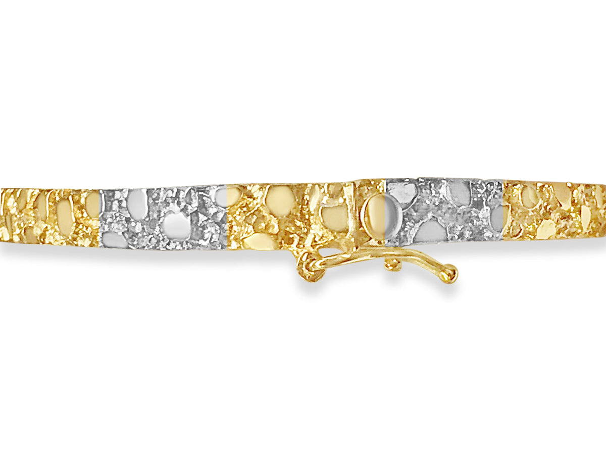 Nugget Bangle Solid White/Yellow/Rose Gold Handmade Bracelet, 5mm, 6.5-10 Inch