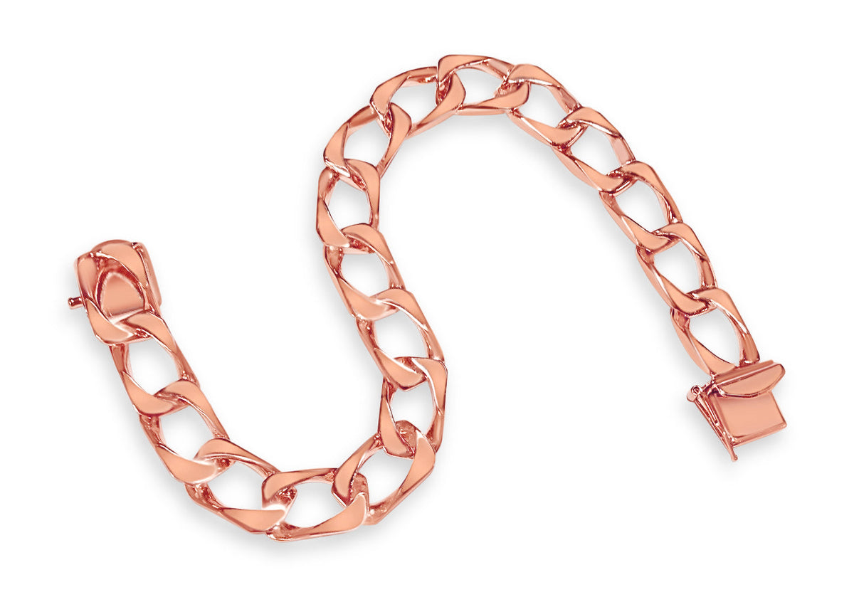 Curb Solid White/Yellow/Rose Gold Handmade Bracelet, 10mm, 6.5-10 Inch, from 31.6 g