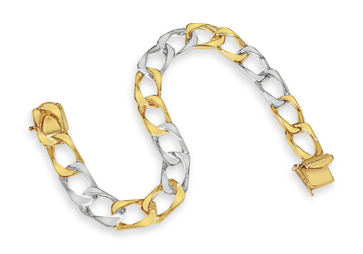 Curb Solid White/Yellow/Rose Gold Handmade Bracelet, 10mm, 6.5-10 Inch, from 31.6 g