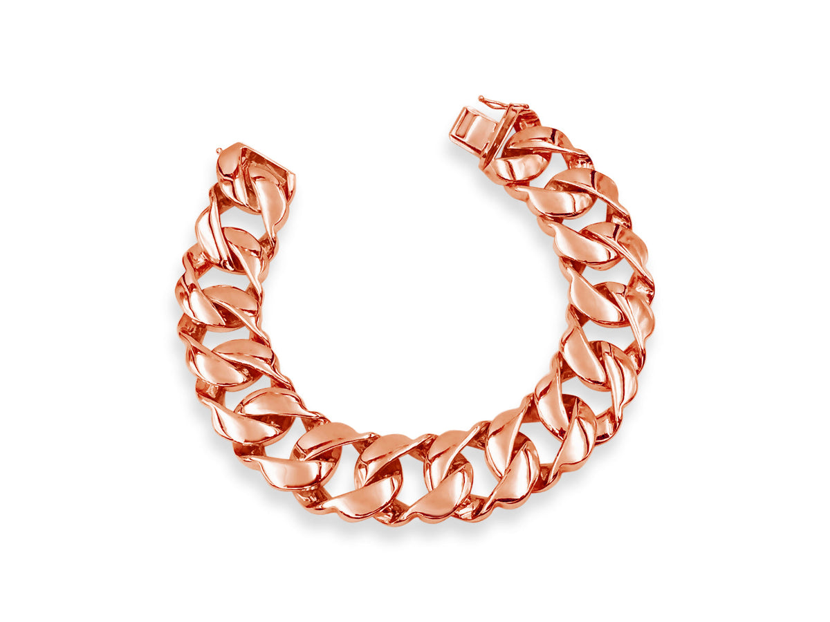 Curb Solid White/Yellow/Rose Gold Handmade Bracelet, 20mm, 6.5-10 Inch