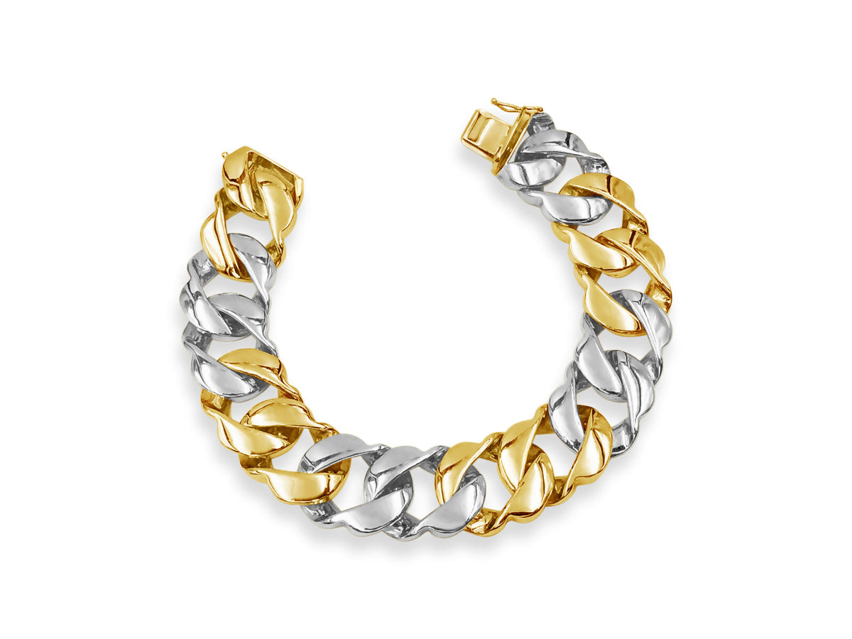 Curb Solid White/Yellow/Rose Gold Handmade Bracelet, 20mm, 6.5-10 Inch
