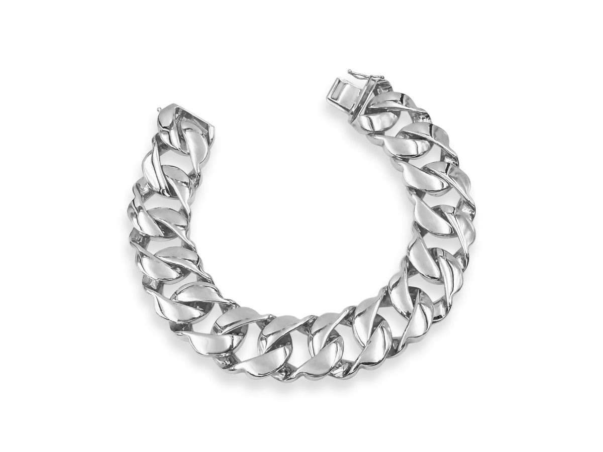 Curb Solid White/Yellow/Rose Gold Handmade Bracelet, 20mm, 6.5-10 Inch