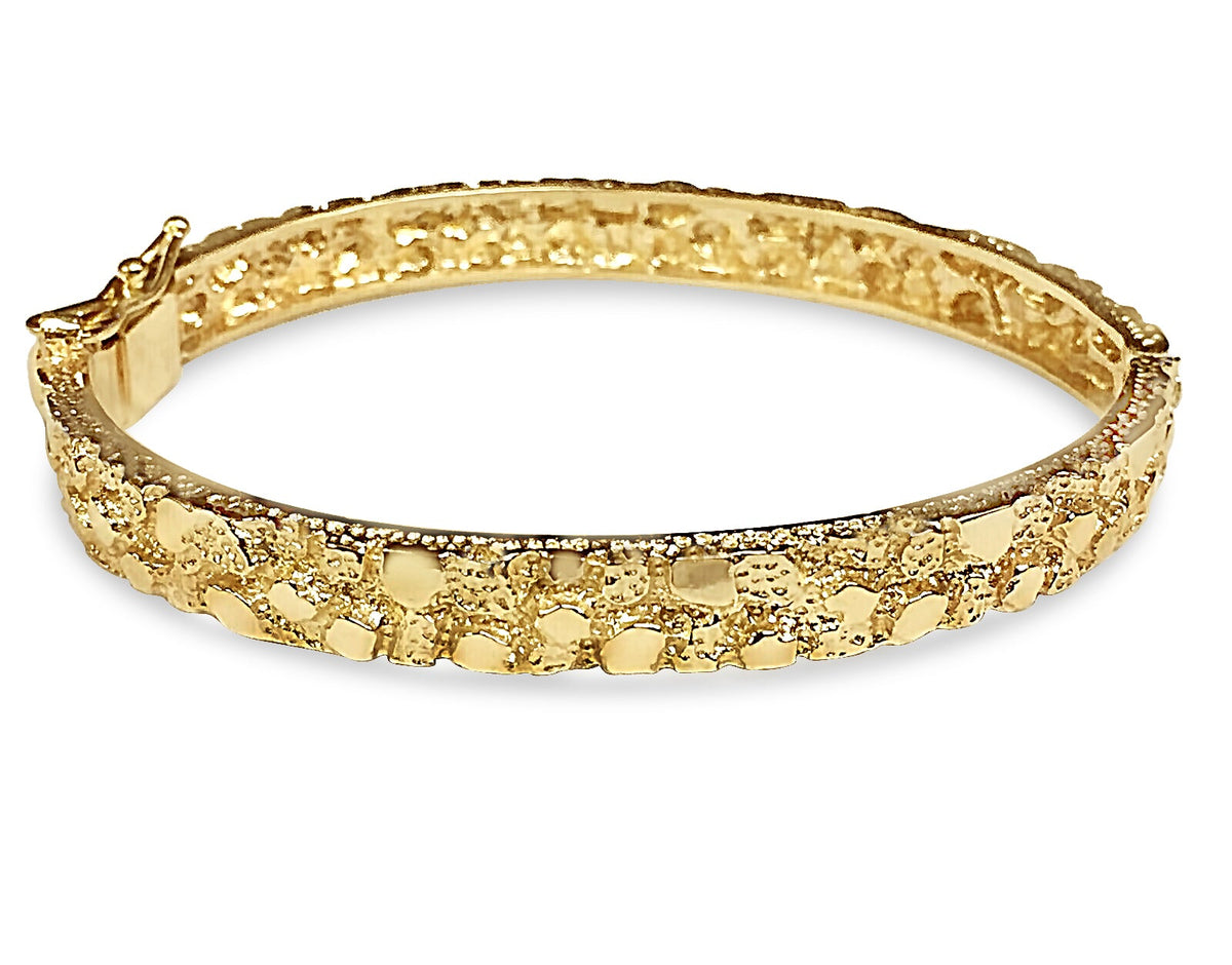 Nugget Bangle Solid White/Yellow/Rose Gold Handmade Bracelet, 7mm, 6.5-10 Inch