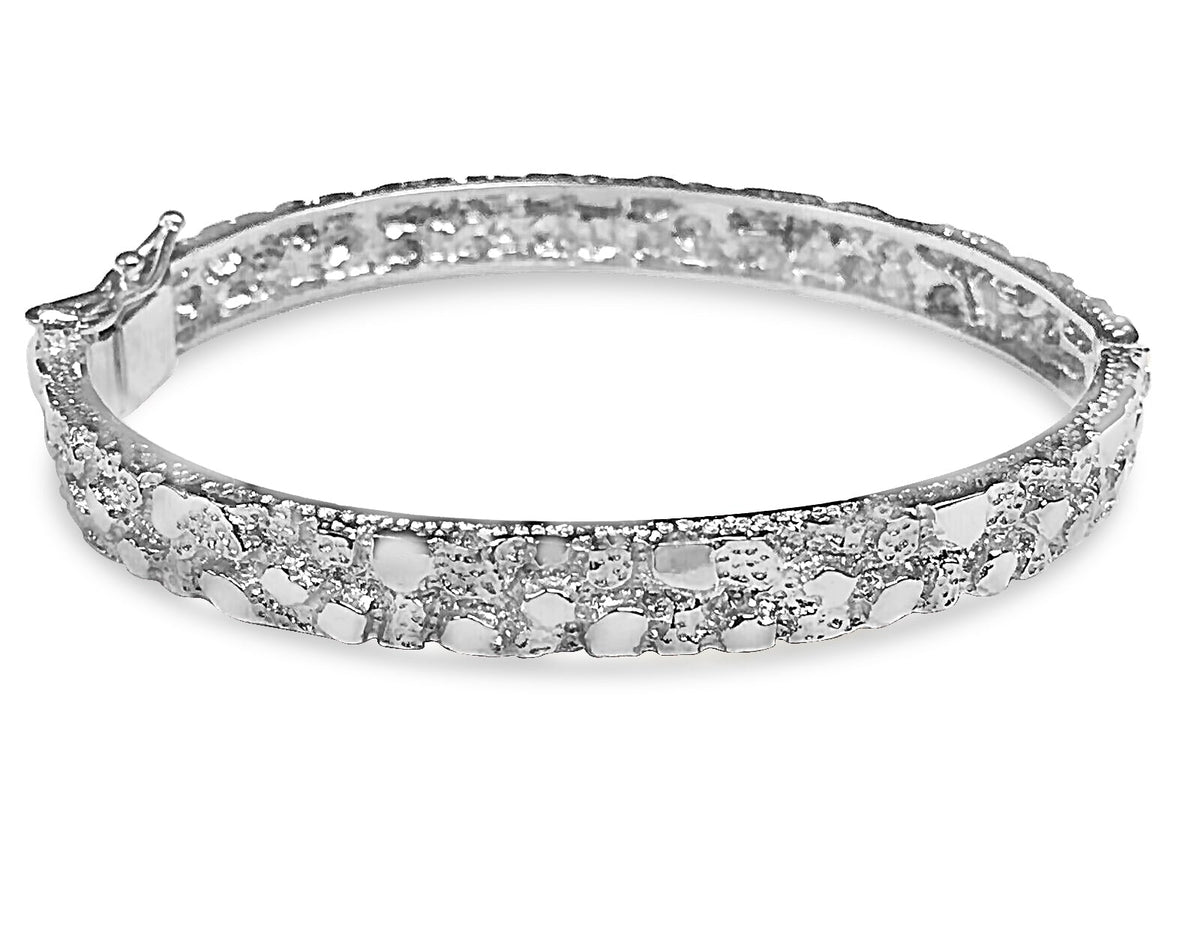 Nugget Bangle Solid White/Yellow/Rose Gold Handmade Bracelet, 7mm, 6.5-10 Inch
