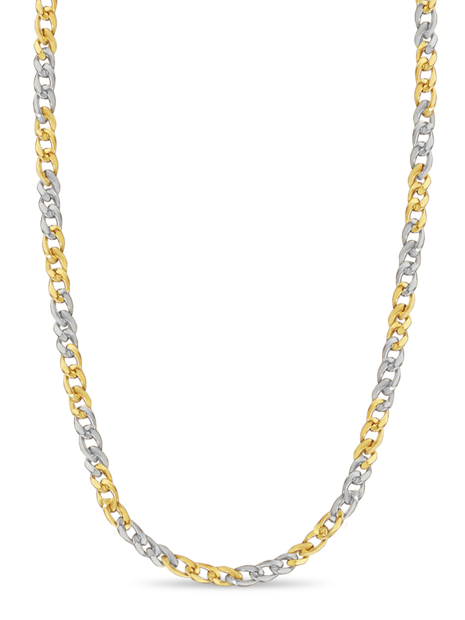 Curb Solid White/Yellow/Rose Gold Handmade Necklace, 13mm, 16-30 Inch