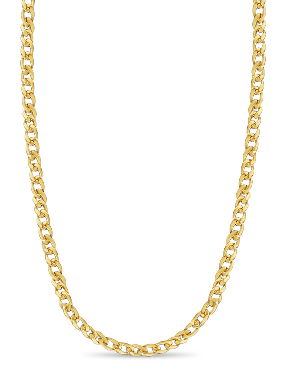 Curb Solid White/Yellow/Rose Gold Handmade Necklace, 13mm, 16-30 Inch