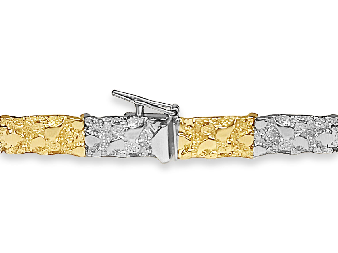 Nugget Solid White/Yellow/Rose Gold Handmade Bracelet, 7mm, 6.5-10 Inch, from 17.3 g, style 1338