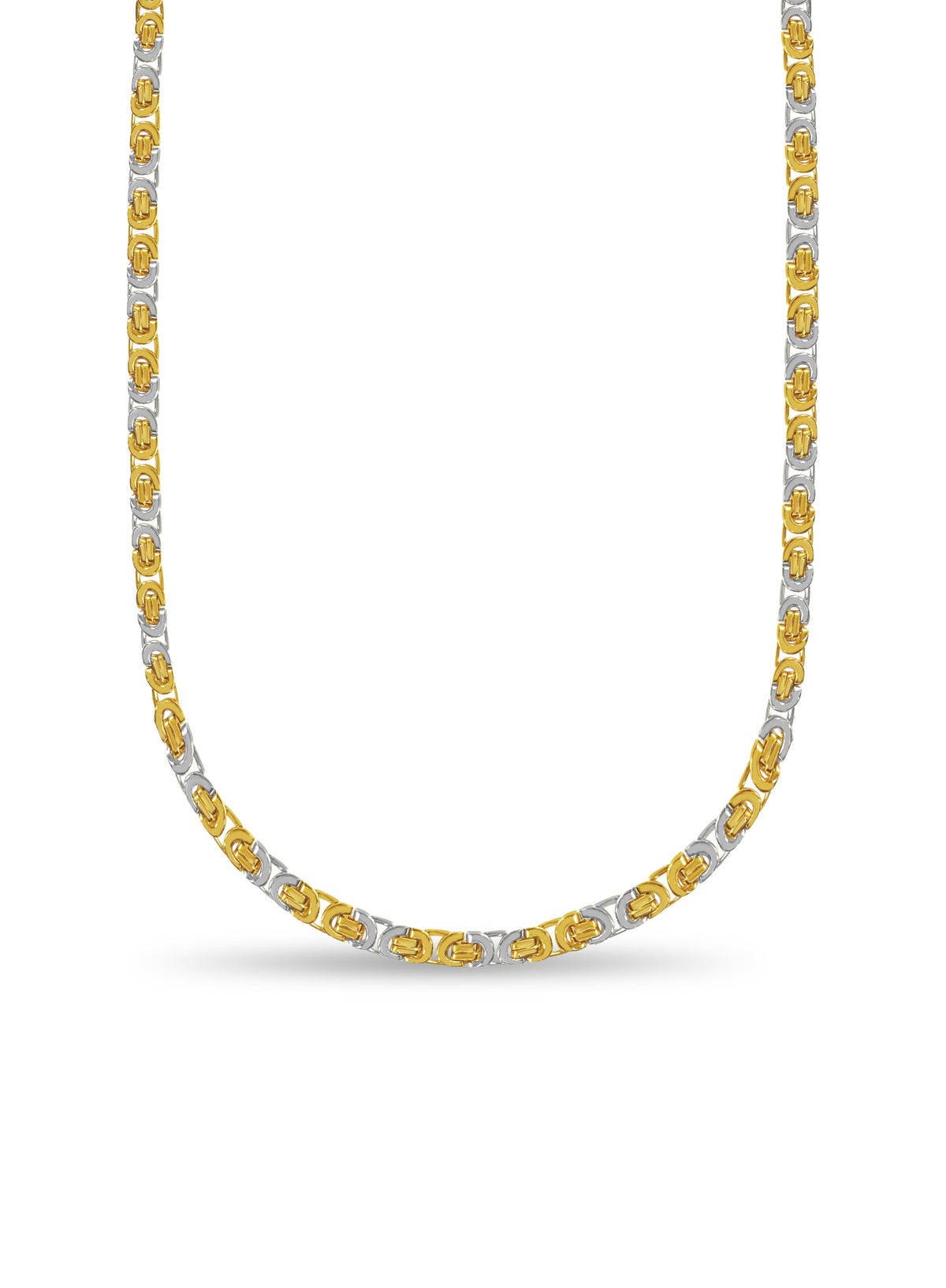 Flat Byzantine Solid White/Yellow/Rose Gold Handmade Necklace, 11mm, 16-30 Inch