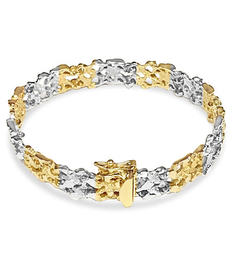 Nugget Solid White/Yellow/Rose Gold Handmade Bracelet, 11mm, 6.5-10 Inch, from 33.7 g