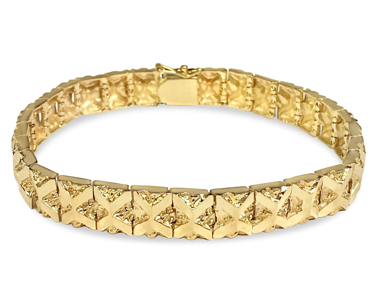Nugget Solid White/Yellow/Rose Gold Handmade Bracelet, 9mm, 6.5-10 Inch