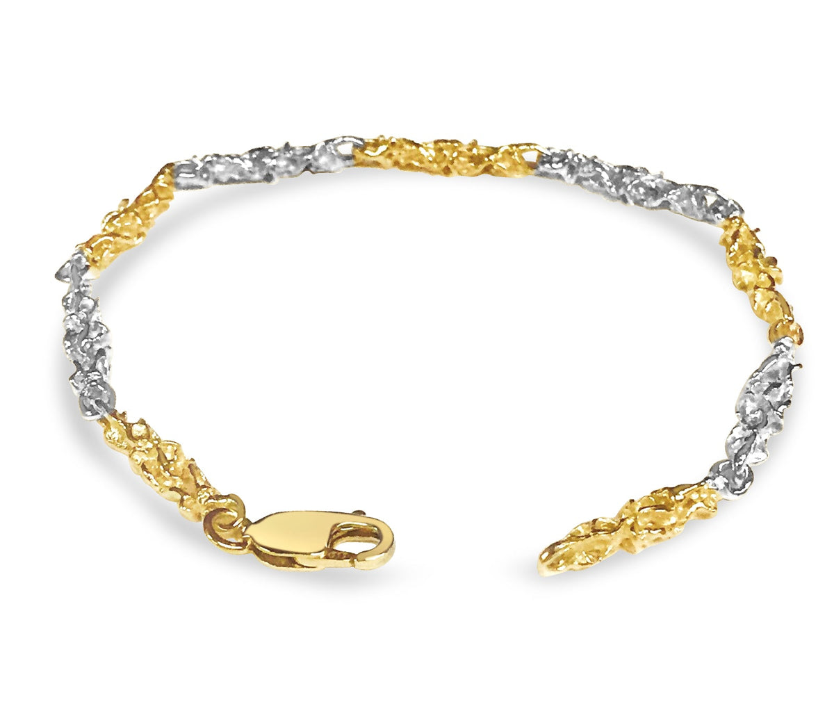 Nugget Solid White/Yellow/Rose Gold Handmade Bracelet, 5mm, 6.5-10 Inch