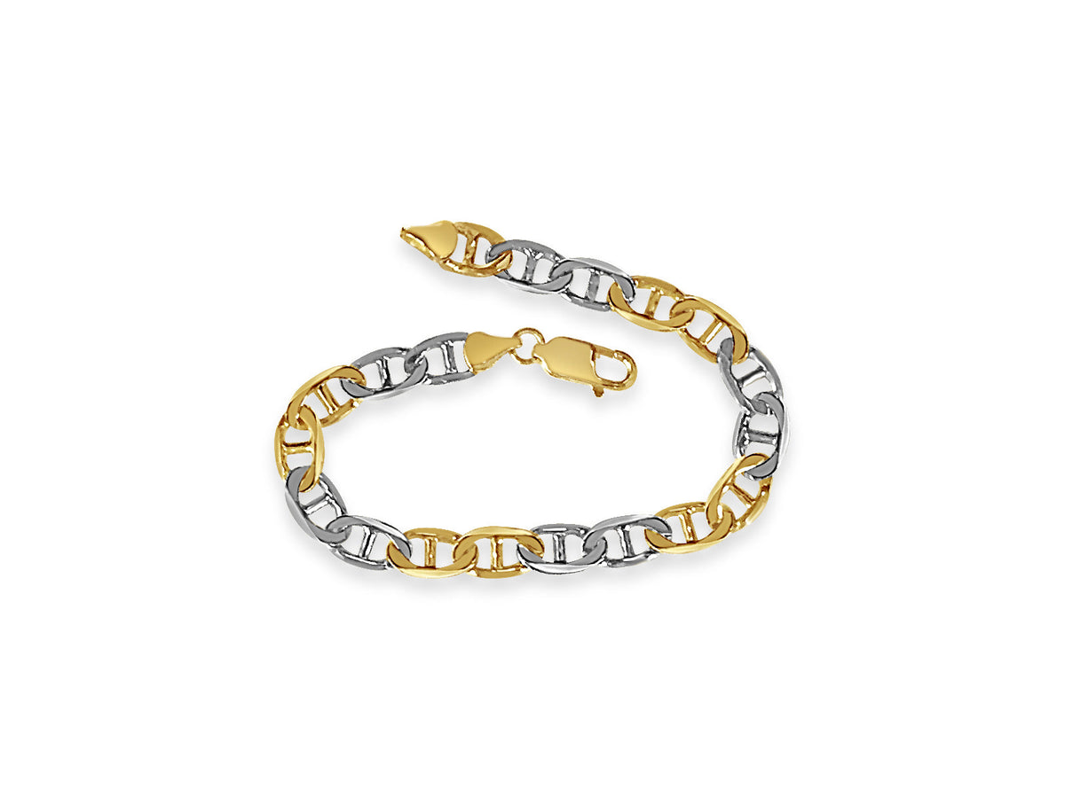 Mariner Solid White/Yellow/Rose Gold Handmade Bracelet, 8mm, 6.5-10 Inch