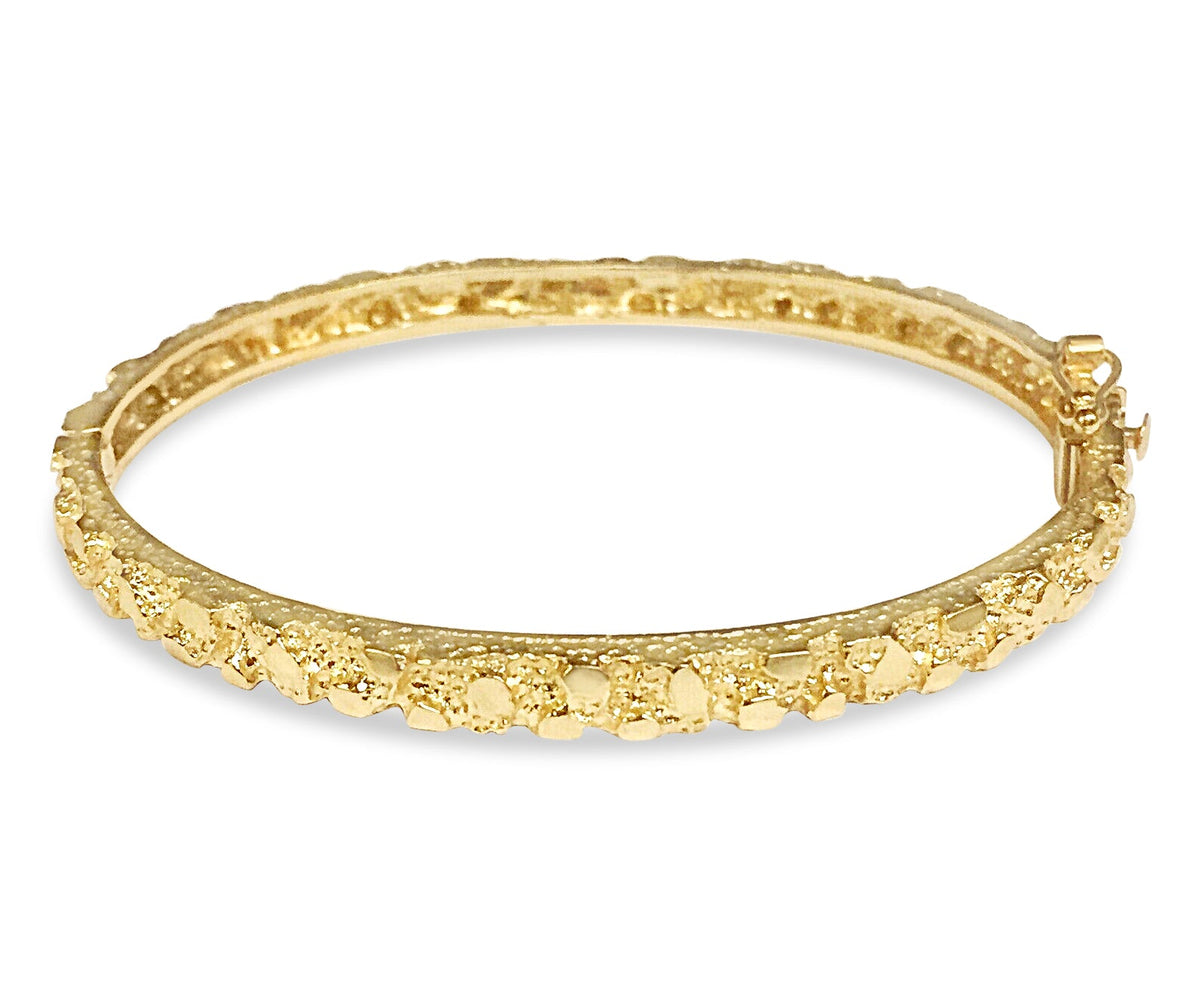 Nugget Bangle Solid White/Yellow/Rose Gold Handmade Bracelet, 5mm, 6.5-10 Inch