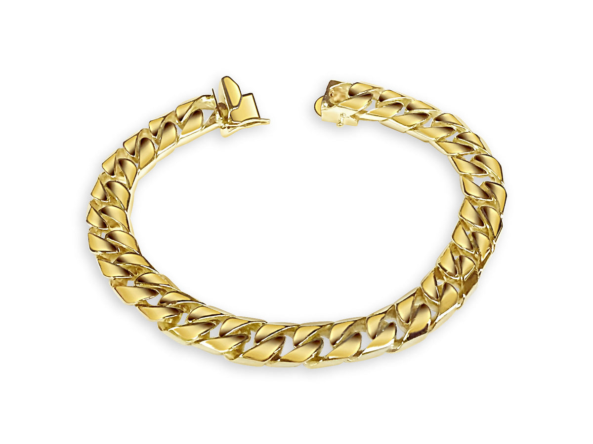Curb Solid White/Yellow/Rose Gold Handmade Bracelet, 9mm, 6.5-10 Inch, from 63.5 g