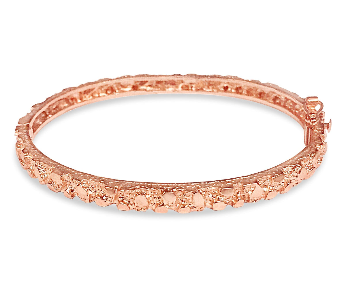Nugget Bangle Solid White/Yellow/Rose Gold Handmade Bracelet, 5mm, 6.5-10 Inch