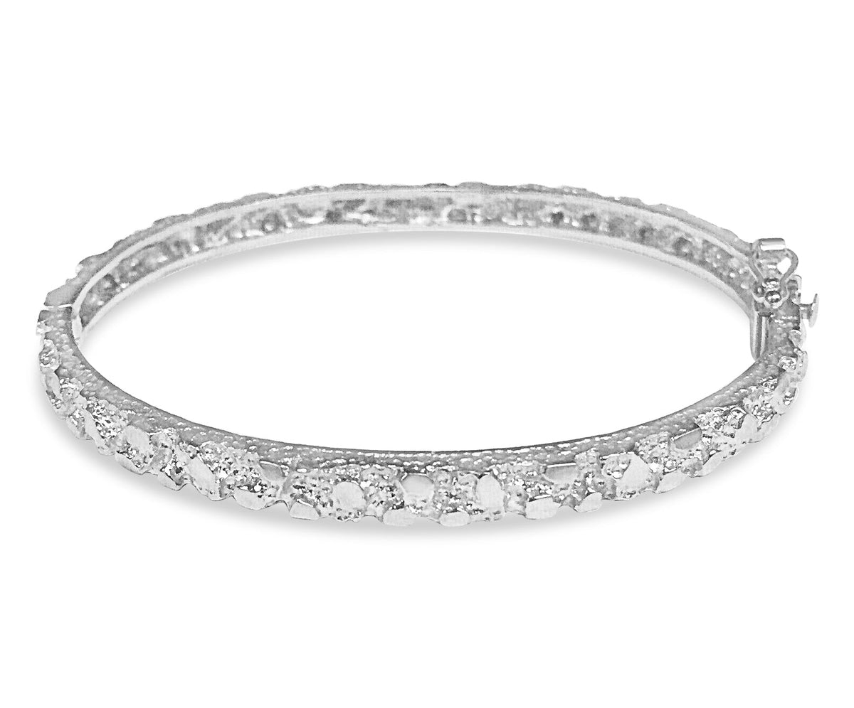 Nugget Bangle Solid White/Yellow/Rose Gold Handmade Bracelet, 5mm, 6.5-10 Inch
