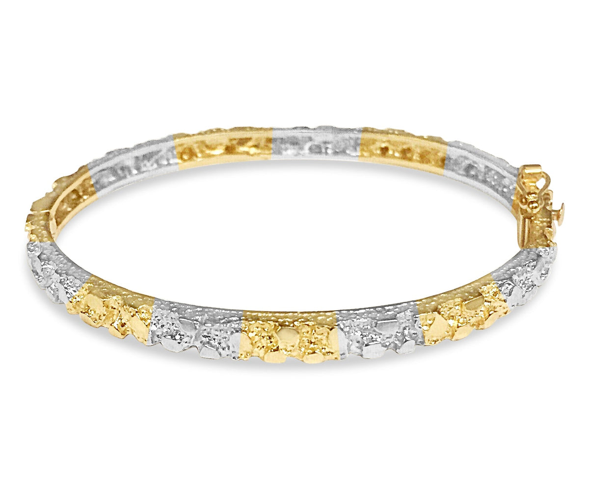 Nugget Bangle Solid White/Yellow/Rose Gold Handmade Bracelet, 5mm, 6.5-10 Inch