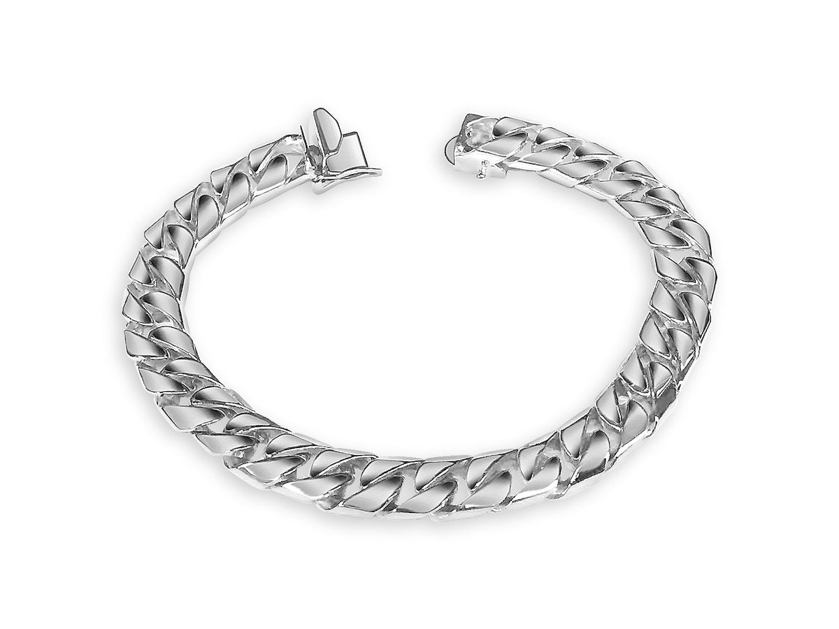 Curb Solid White/Yellow/Rose Gold Handmade Bracelet, 9mm, 6.5-10 Inch, from 63.5 g