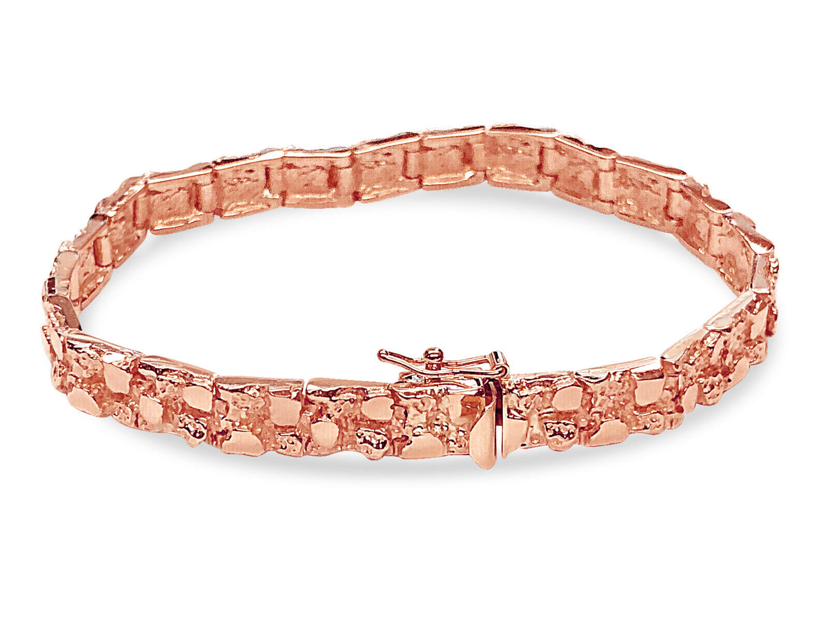 Nugget Solid White/Yellow/Rose Gold Handmade Bracelet, 7mm, 6.5-10 Inch, from 27.3 g