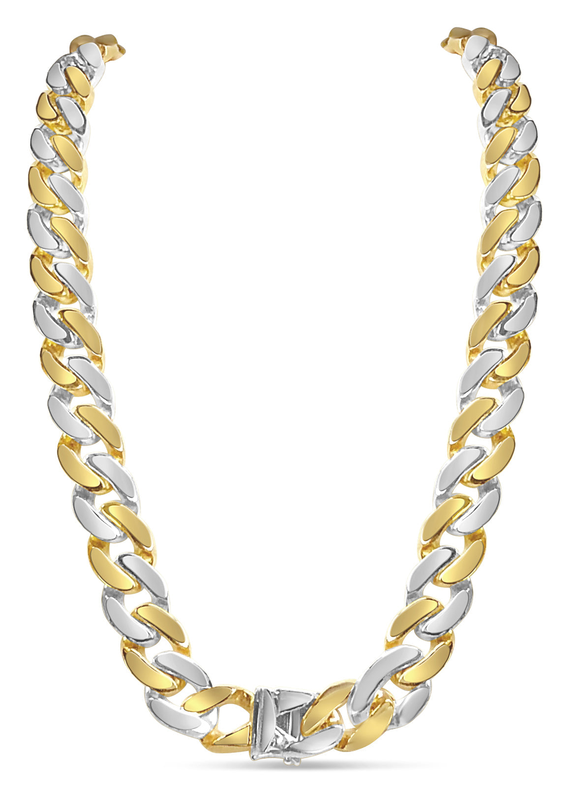 Miami Cuban Solid White/Yellow/Rose Gold Handmade Necklace, 16mm, 16-30 Inch