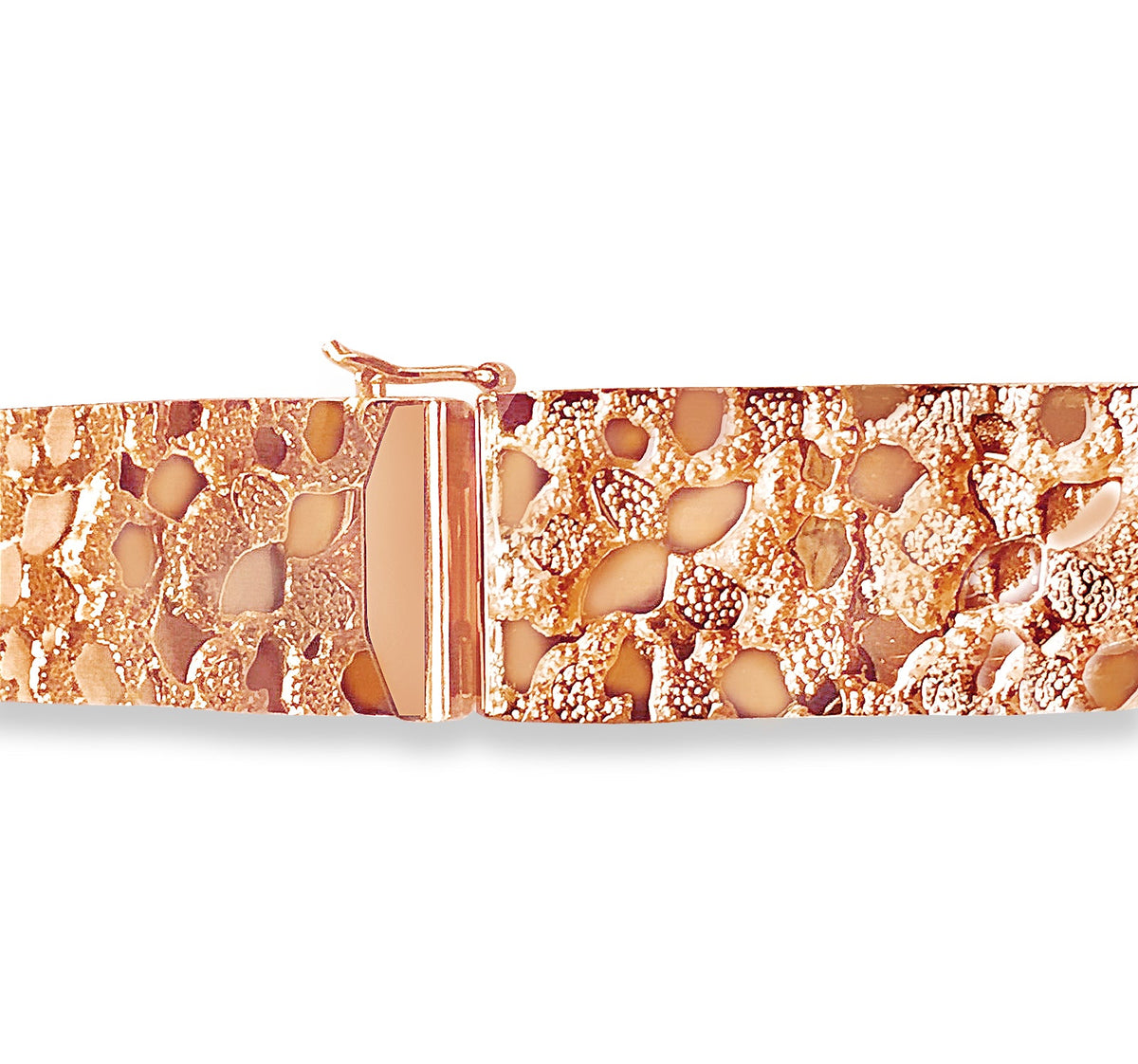Nugget Solid White/Yellow/Rose Gold Handmade Bracelet, 17mm, 6.5-10 Inch