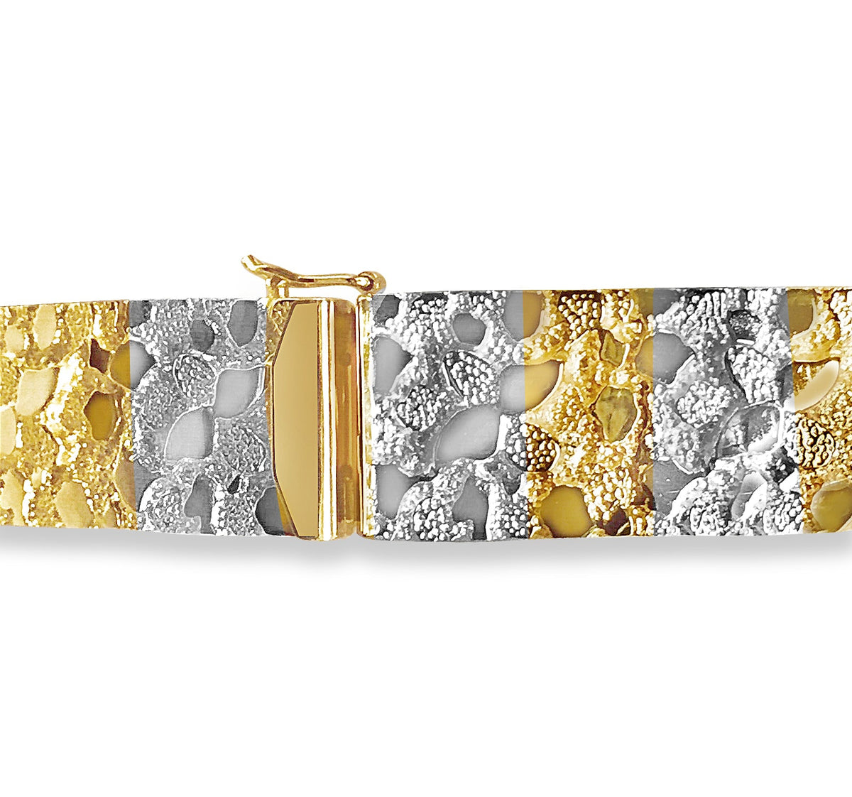 Nugget Solid White/Yellow/Rose Gold Handmade Bracelet, 17mm, 6.5-10 Inch