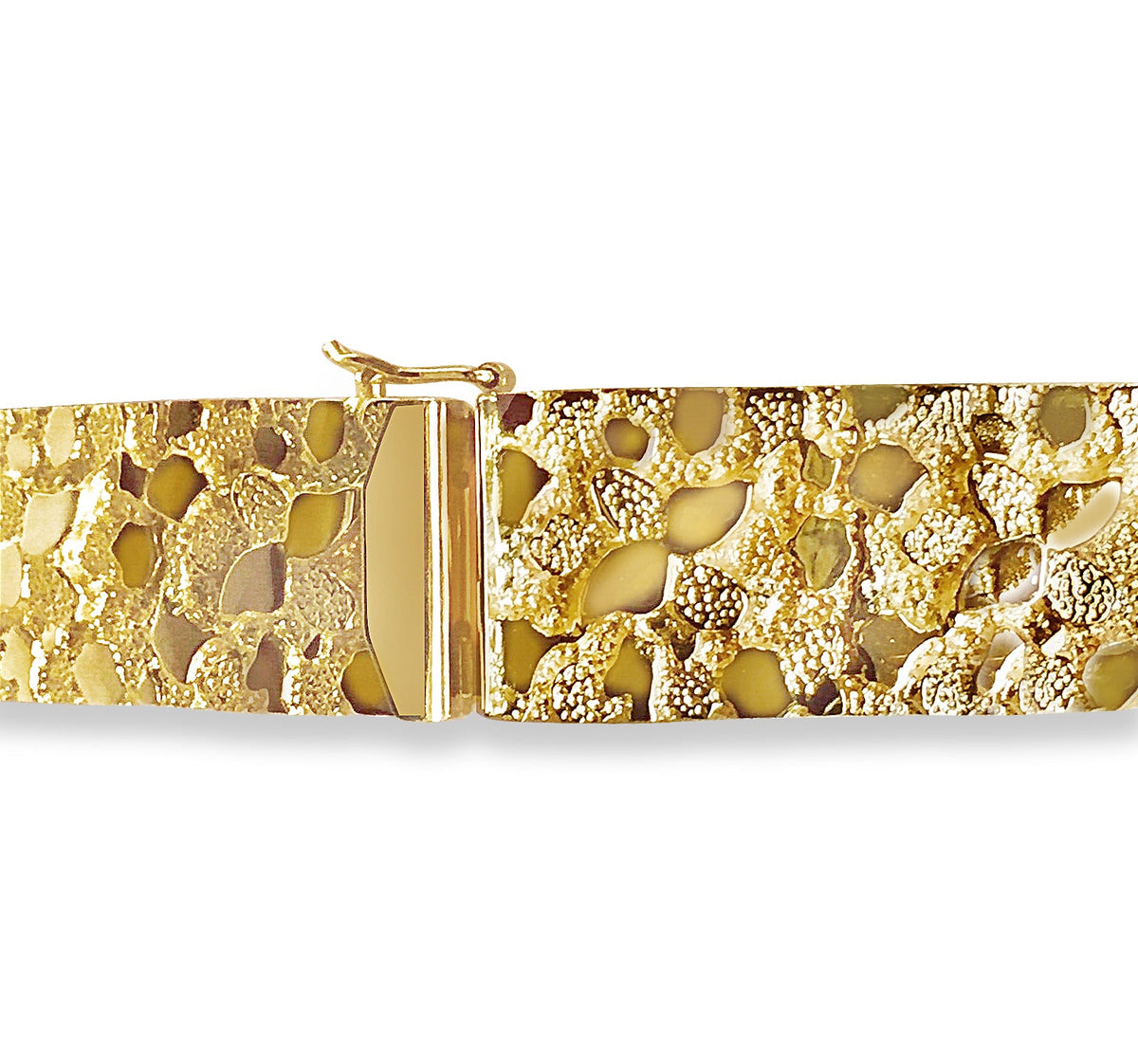 Nugget Solid White/Yellow/Rose Gold Handmade Bracelet, 17mm, 6.5-10 Inch