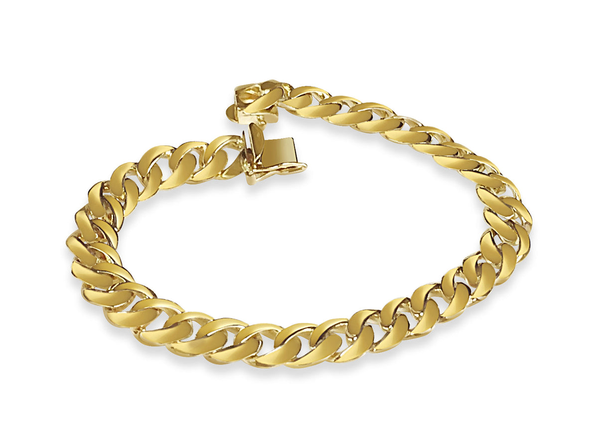 Curb Solid White/Yellow/Rose Gold Handmade Bracelet, 9mm, 6.5-10 Inch, from 30.5 g
