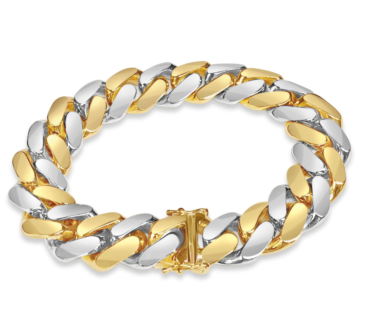Miami Cuban Solid White/Yellow/Rose Gold Handmade Bracelet, 16mm, 6.5-10 Inch, from 154.6 g