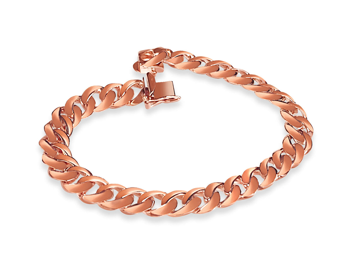 Curb Solid White/Yellow/Rose Gold Handmade Bracelet, 9mm, 6.5-10 Inch, from 30.5 g