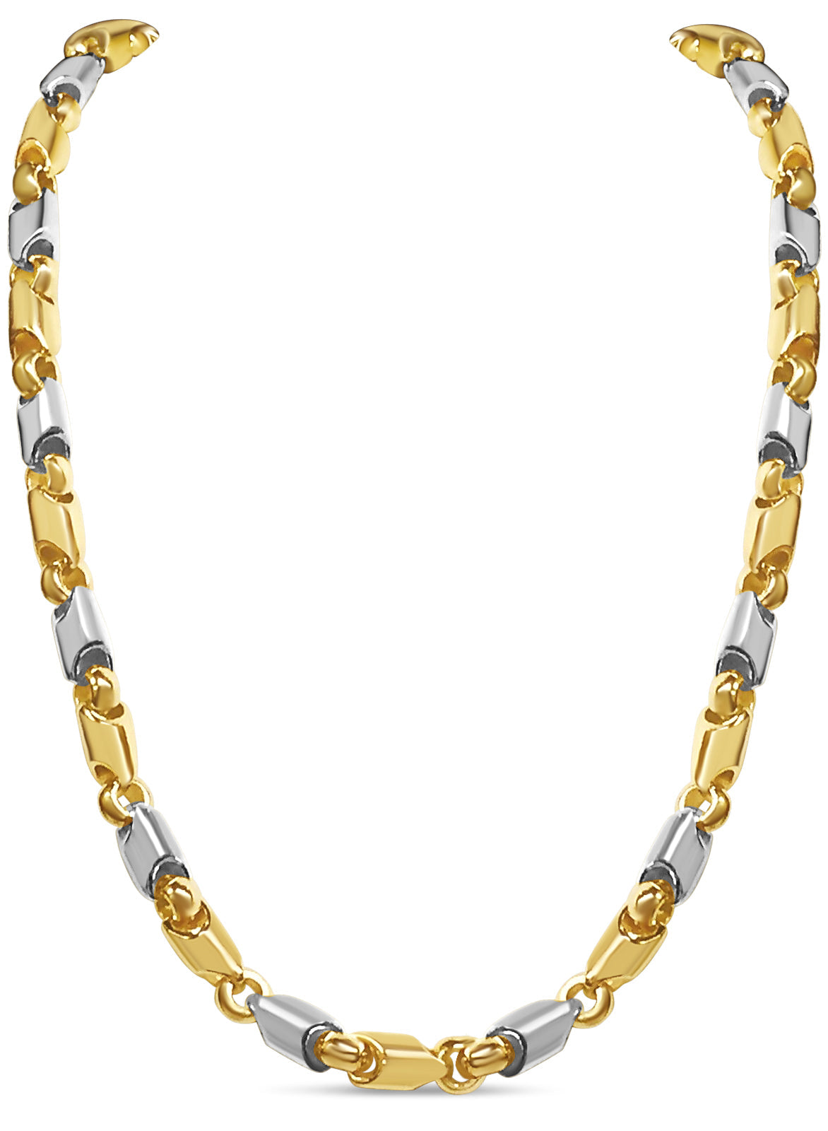Fancy Tube Solid White/Yellow/Rose Gold Handmade Necklace, 8mm, 16-30 Inch