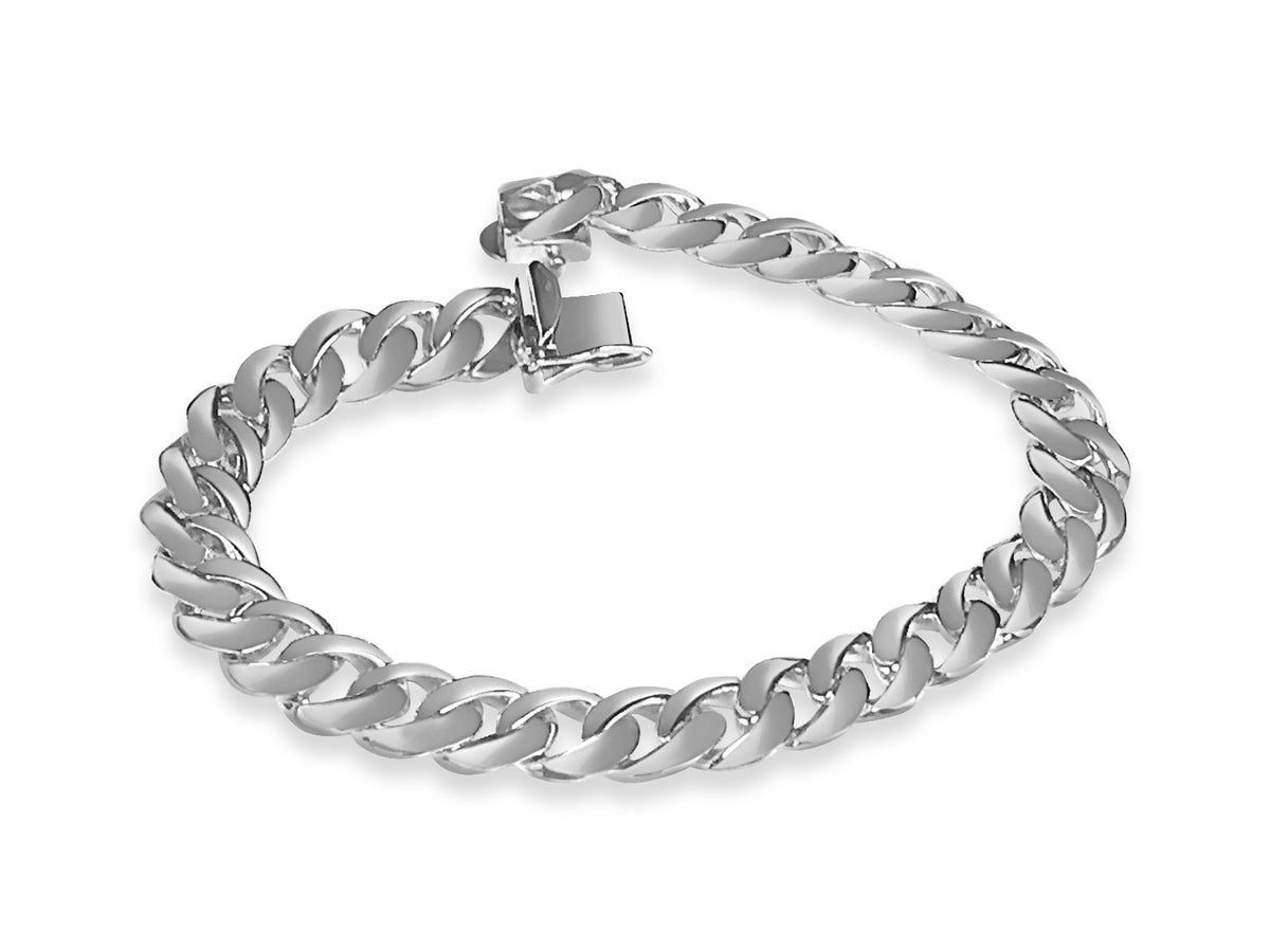 Curb Solid White/Yellow/Rose Gold Handmade Bracelet, 9mm, 6.5-10 Inch, from 30.5 g