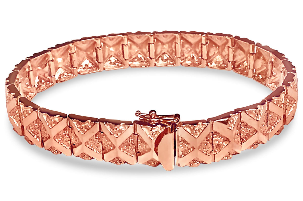Nugget Solid White/Yellow/Rose Gold Handmade Bracelet, 11mm, 6.5-10 Inch, from 39.6 g