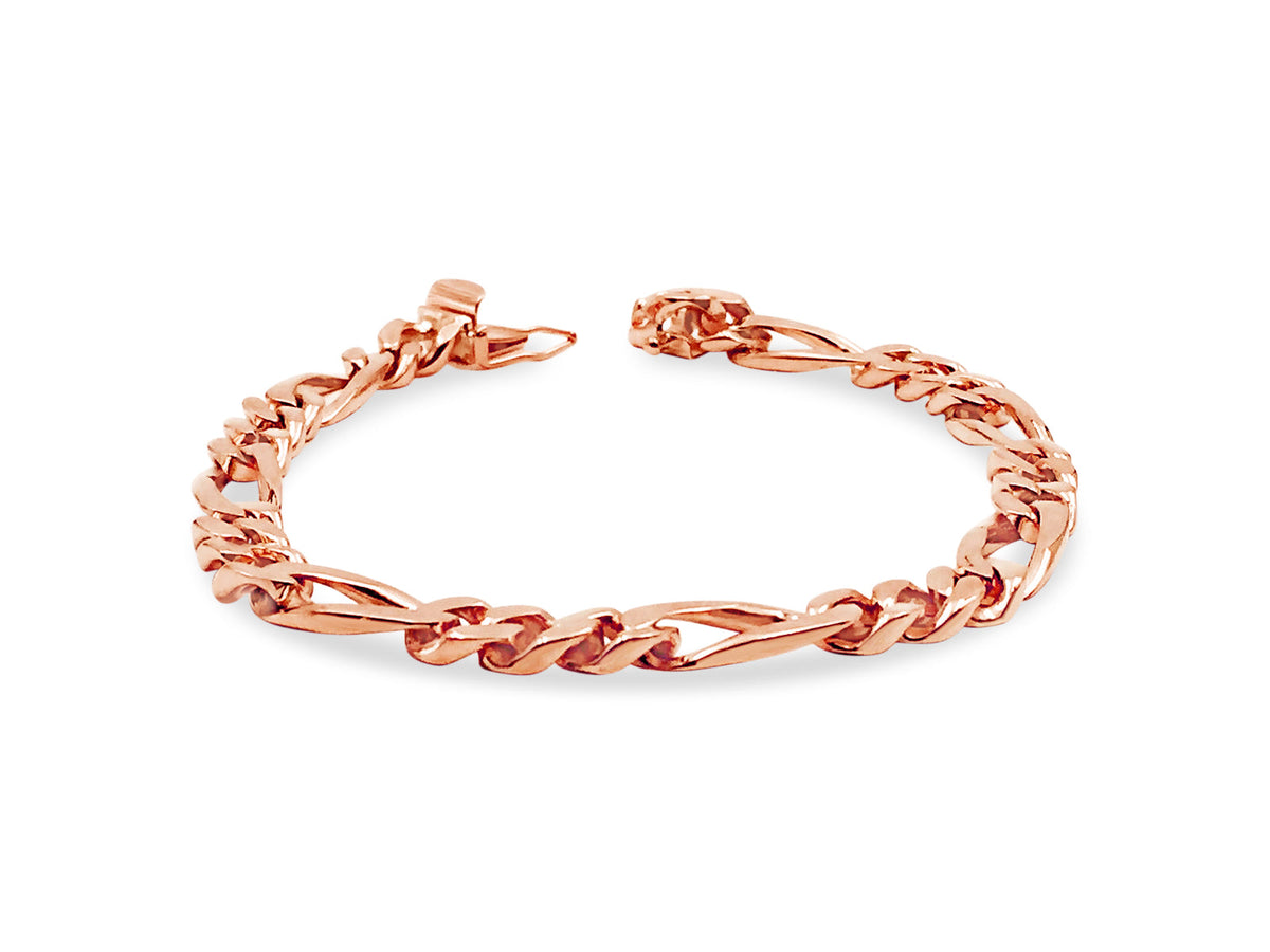 Figaro Solid White/Yellow/Rose Gold Handmade Bracelet, 7mm, 6.5-10 Inch