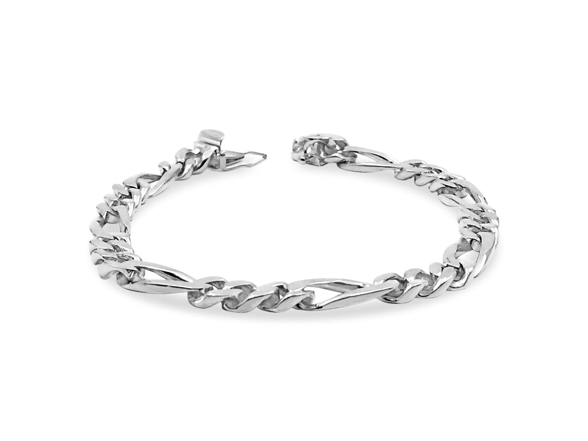 Figaro Solid White/Yellow/Rose Gold Handmade Bracelet, 7mm, 6.5-10 Inch