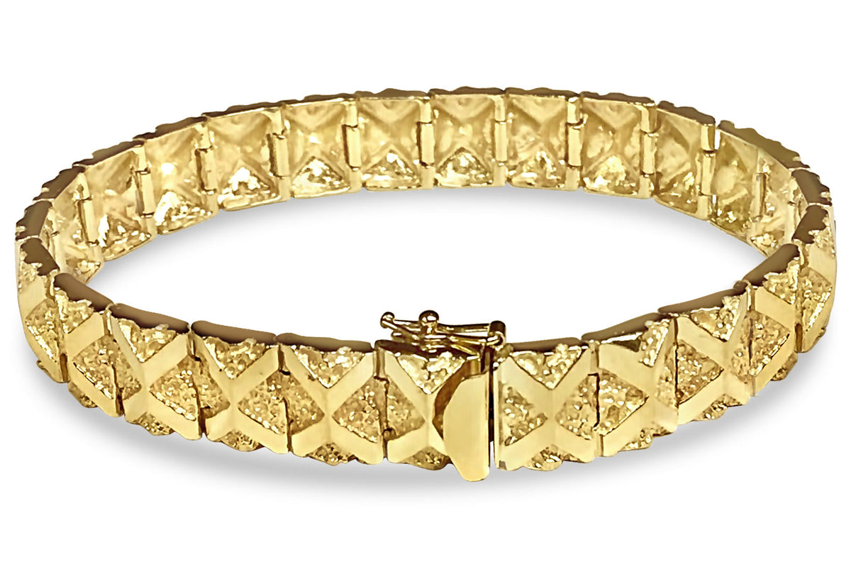 Nugget Solid White/Yellow/Rose Gold Handmade Bracelet, 11mm, 6.5-10 Inch, from 39.6 g
