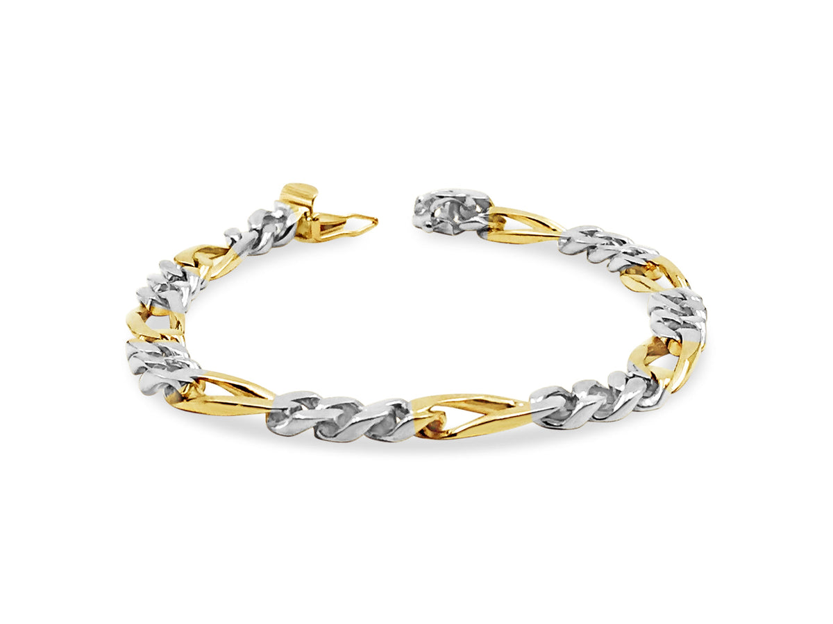 Figaro Solid White/Yellow/Rose Gold Handmade Bracelet, 7mm, 6.5-10 Inch