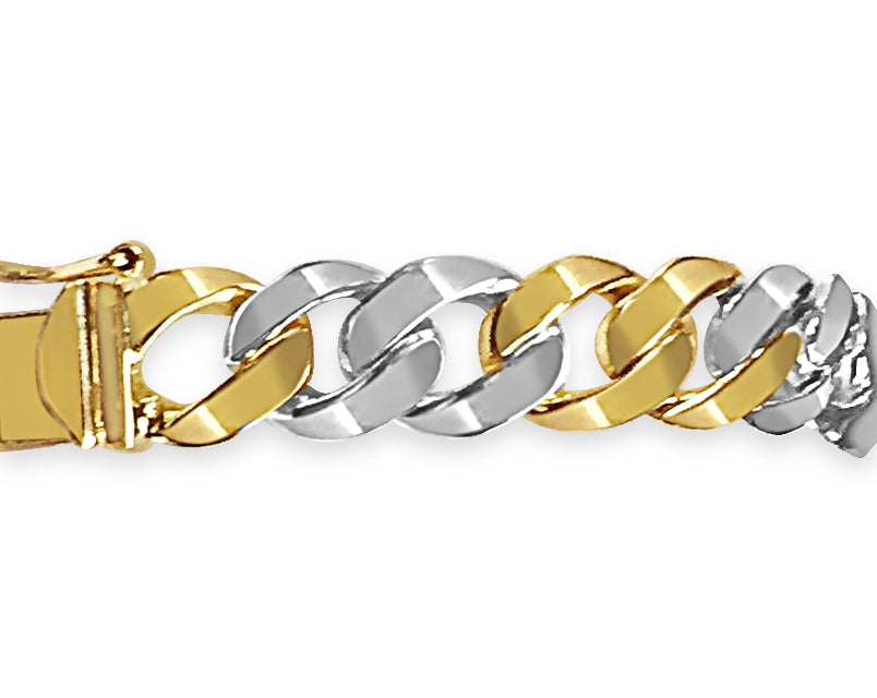 Curb Solid White/Yellow/Rose Gold Handmade Bracelet, 9mm, 6.5-10 Inch, from 30.5 g