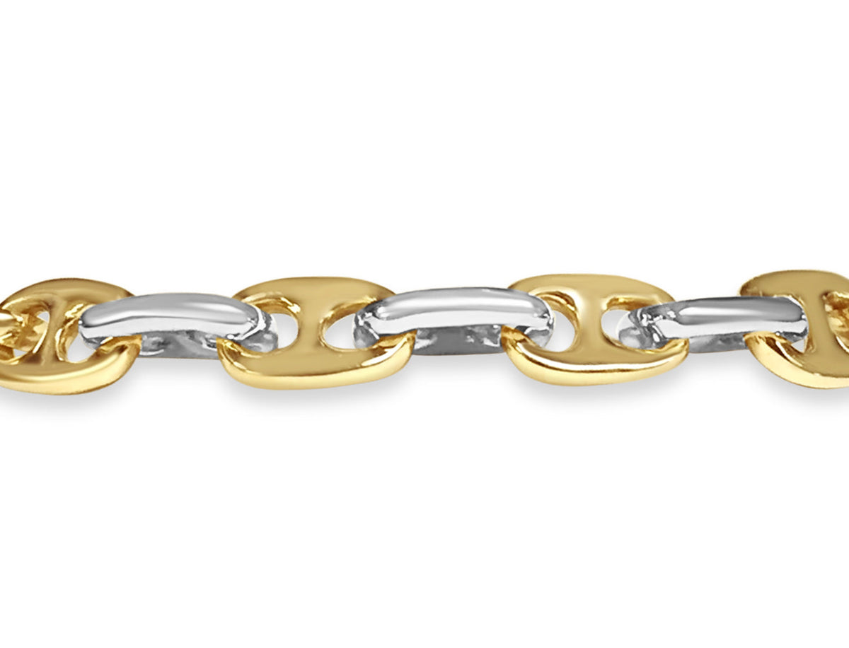 Anchor Mariner Solid White/Yellow/Rose Gold Handmade Bracelet, 9mm, 6.5-10 Inch