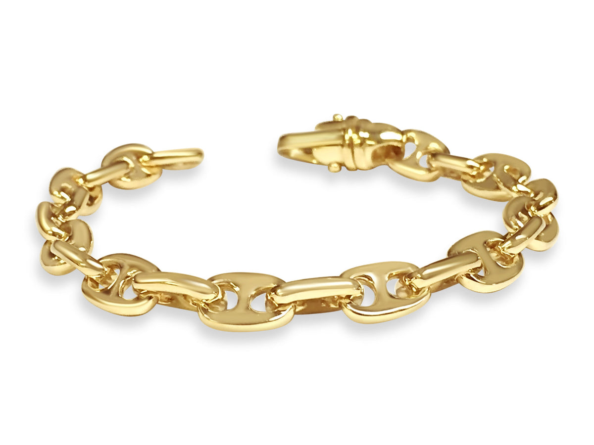 Anchor Mariner Solid White/Yellow/Rose Gold Handmade Bracelet, 9mm, 6.5-10 Inch