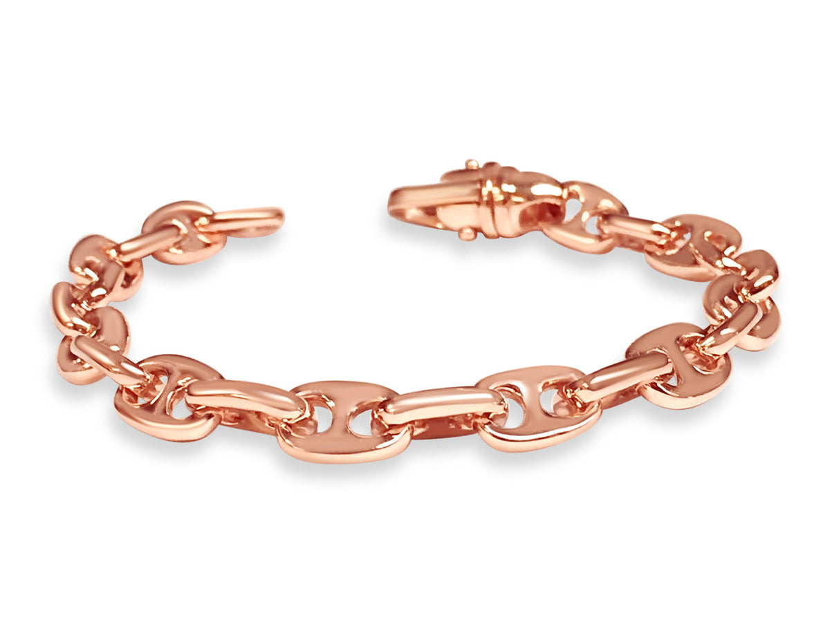 Anchor Mariner Solid White/Yellow/Rose Gold Handmade Bracelet, 9mm, 6.5-10 Inch