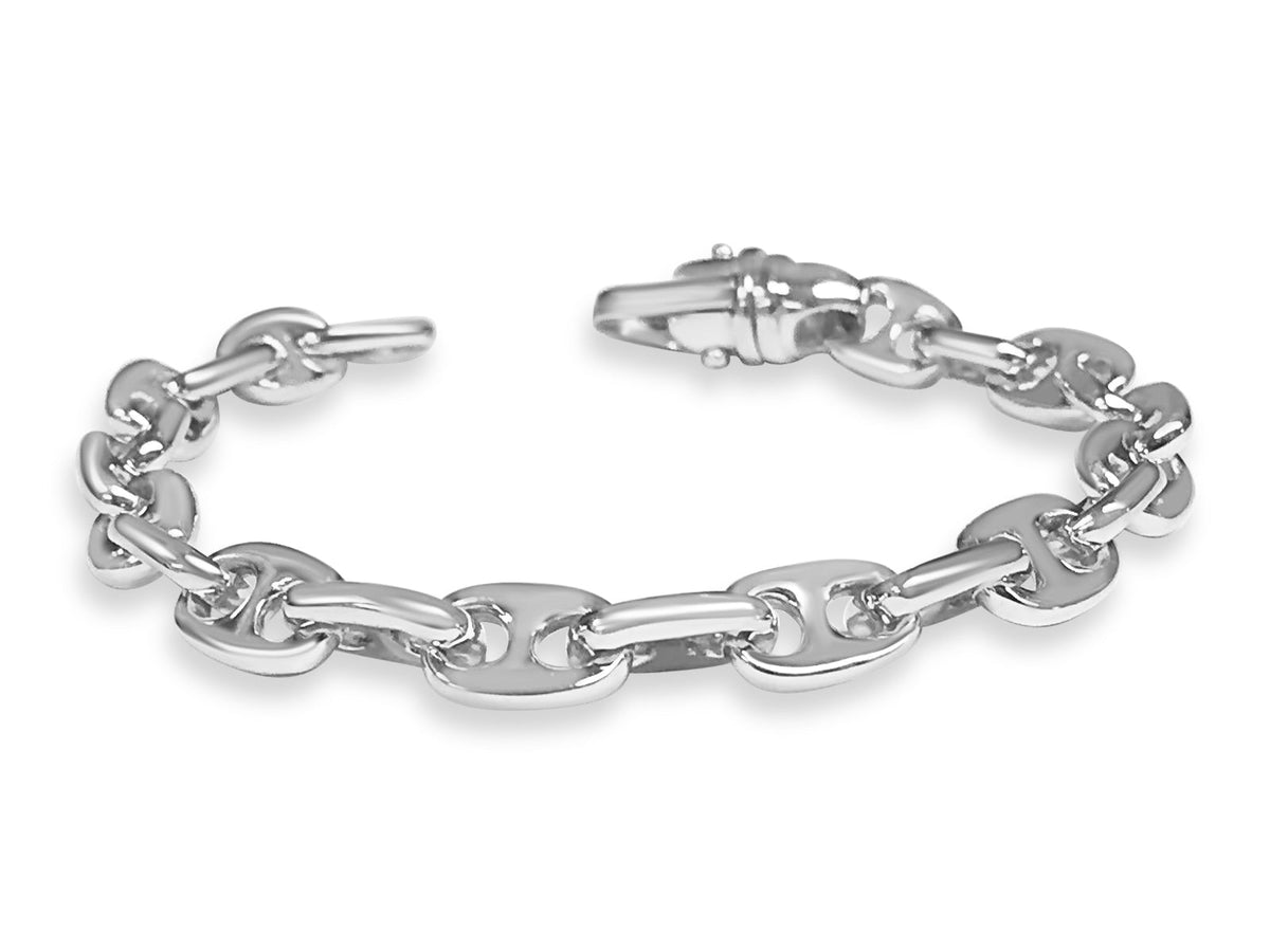 Anchor Mariner Solid White/Yellow/Rose Gold Handmade Bracelet, 9mm, 6.5-10 Inch