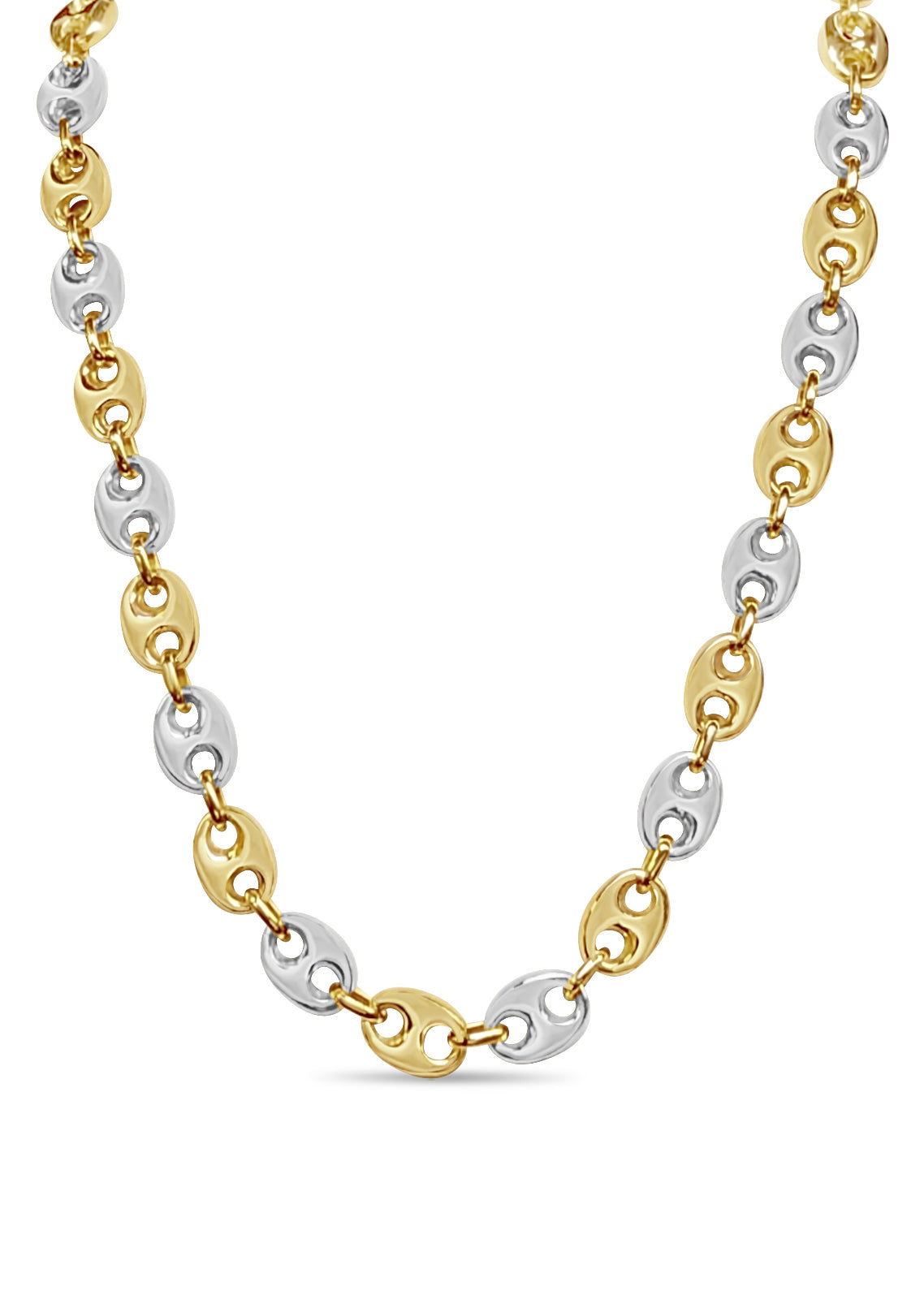 Mariner Solid White/Yellow/Rose Gold Handmade Necklace, 11mm, 16-30 Inch