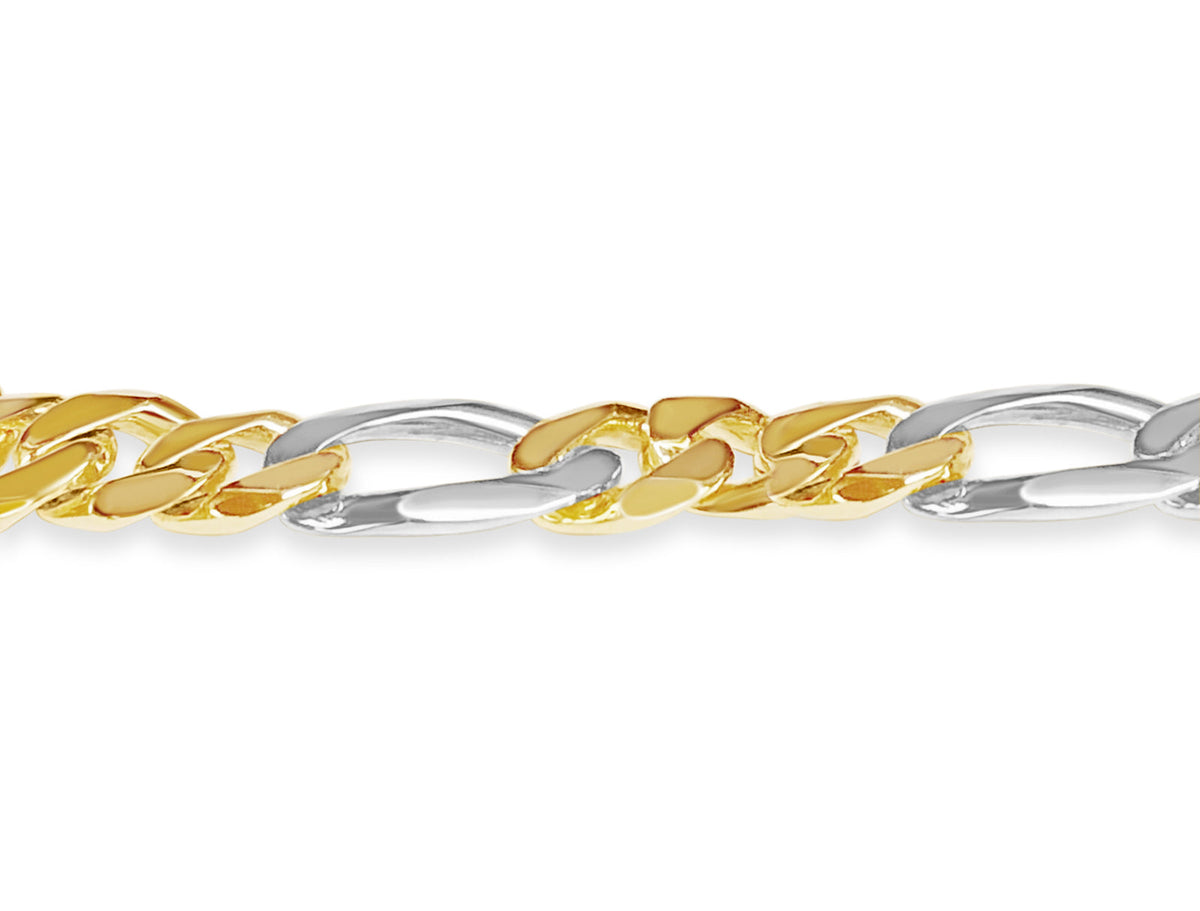 Figaro Solid White/Yellow/Rose Gold Handmade Bracelet, 12mm, 6.5-10 Inch