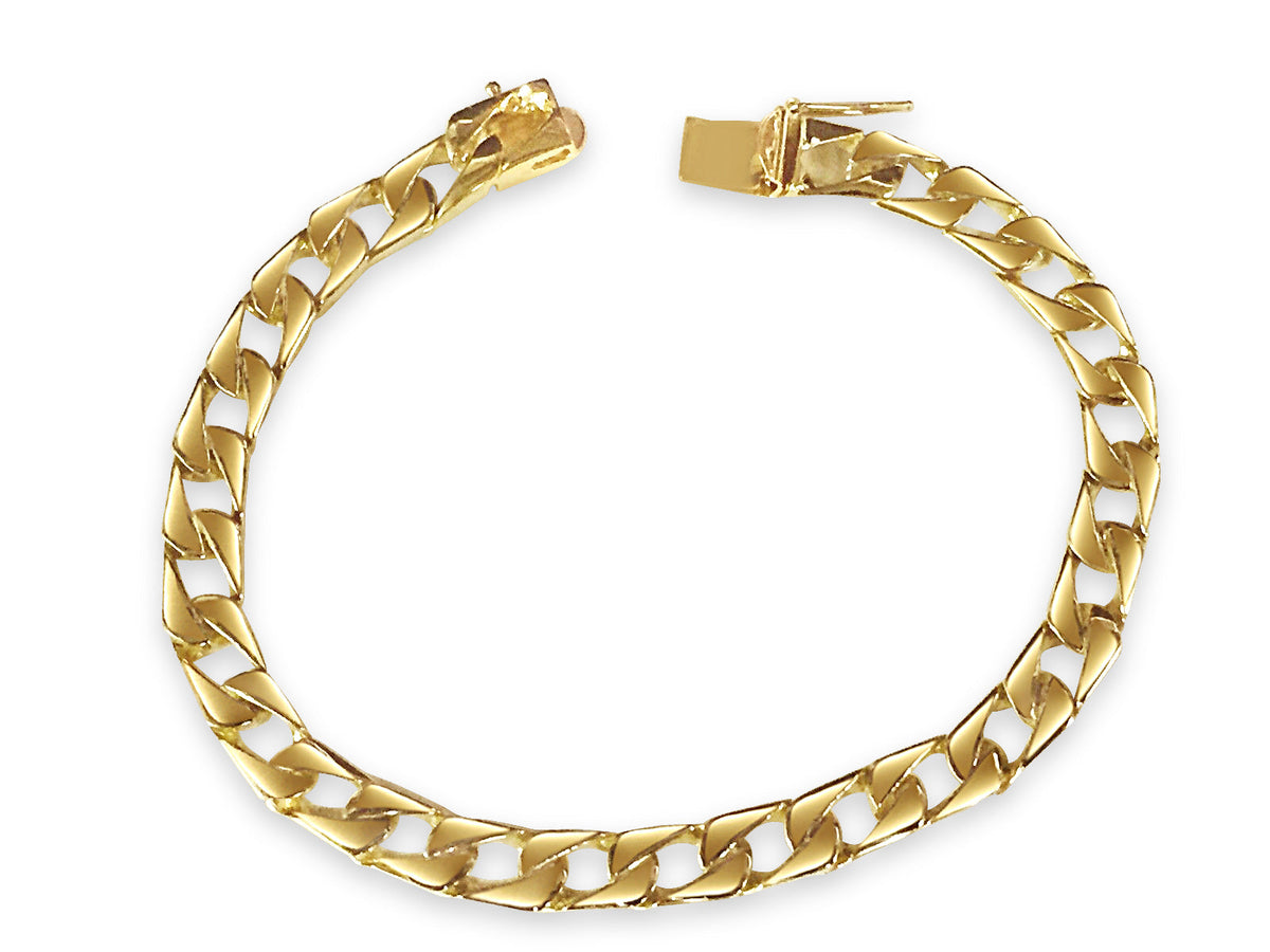 Curb Solid White/Yellow/Rose Gold Handmade Bracelet, 7mm, 6.5-10 Inch, from 20.3 g