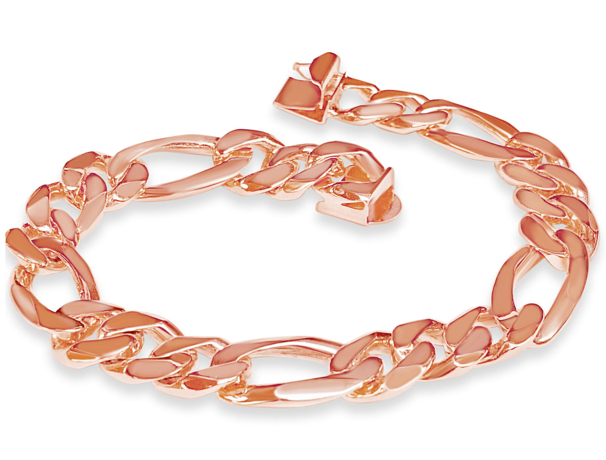 Figaro Solid White/Yellow/Rose Gold Handmade Bracelet, 12mm, 6.5-10 Inch
