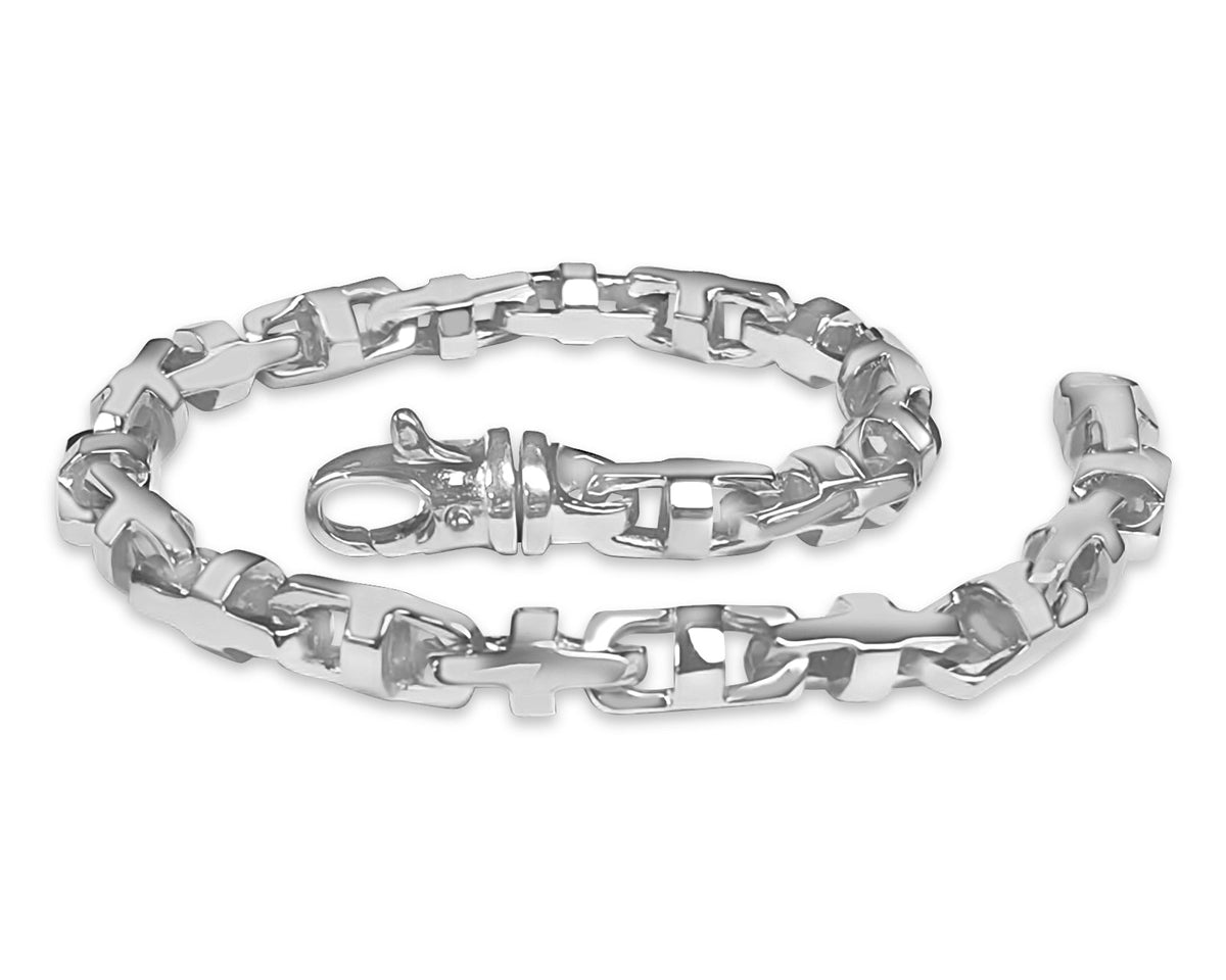 Anchor Mariner Solid White/Yellow/Rose Gold Handmade Bracelet, 7mm, 6.5-10 Inch
