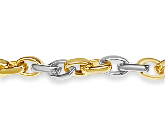 Oval Rolo Solid White/Yellow/Rose Gold Handmade Bracelet, 6mm, 6.5-10 Inch