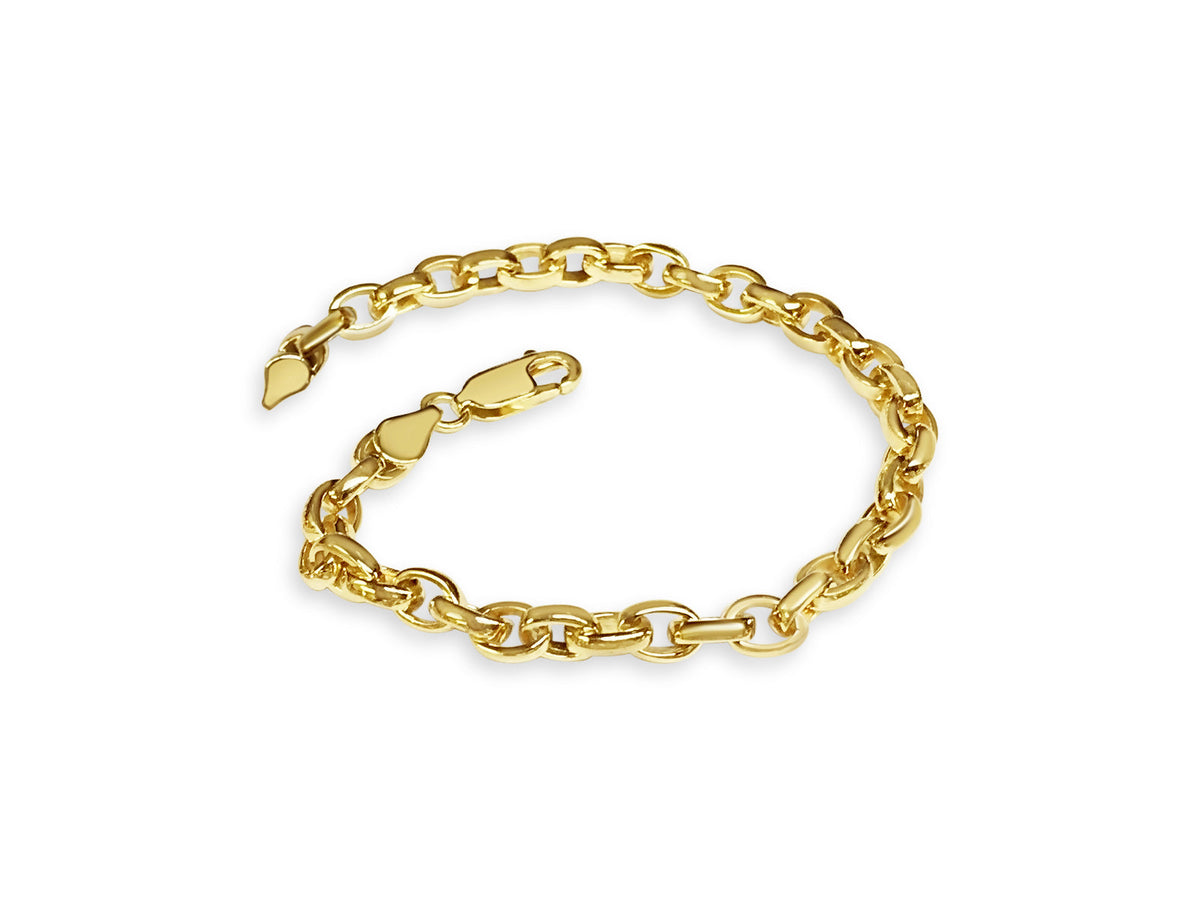 Oval Rolo Solid White/Yellow/Rose Gold Handmade Bracelet, 6mm, 6.5-10 Inch